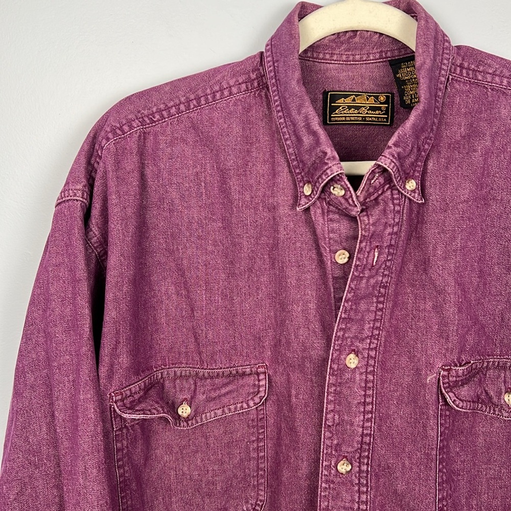 Vintage Eddie Bauer purple denim button down men’s XL cotton shirt - Picture 2 of 7